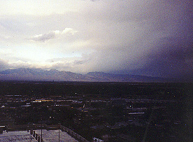 A storm coming through downtown Vegas